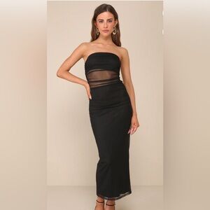 Lulus Utterly Attractive Black Mesh Strapless Midi Dress Medium